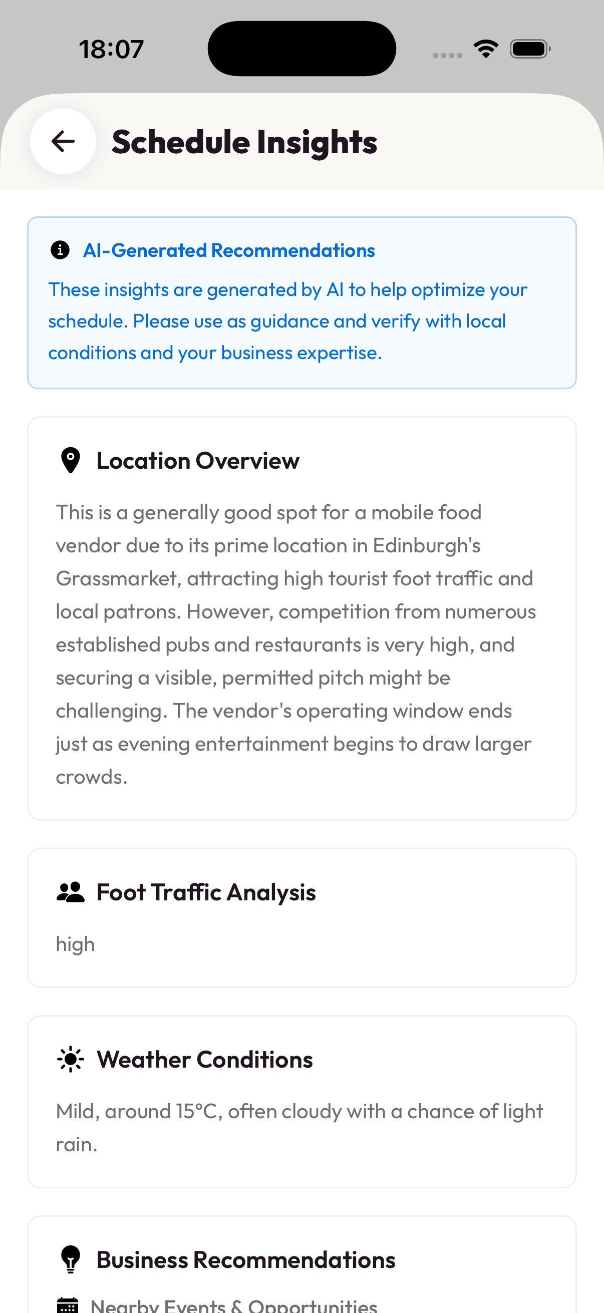 YumYard Vendor — schedule insights